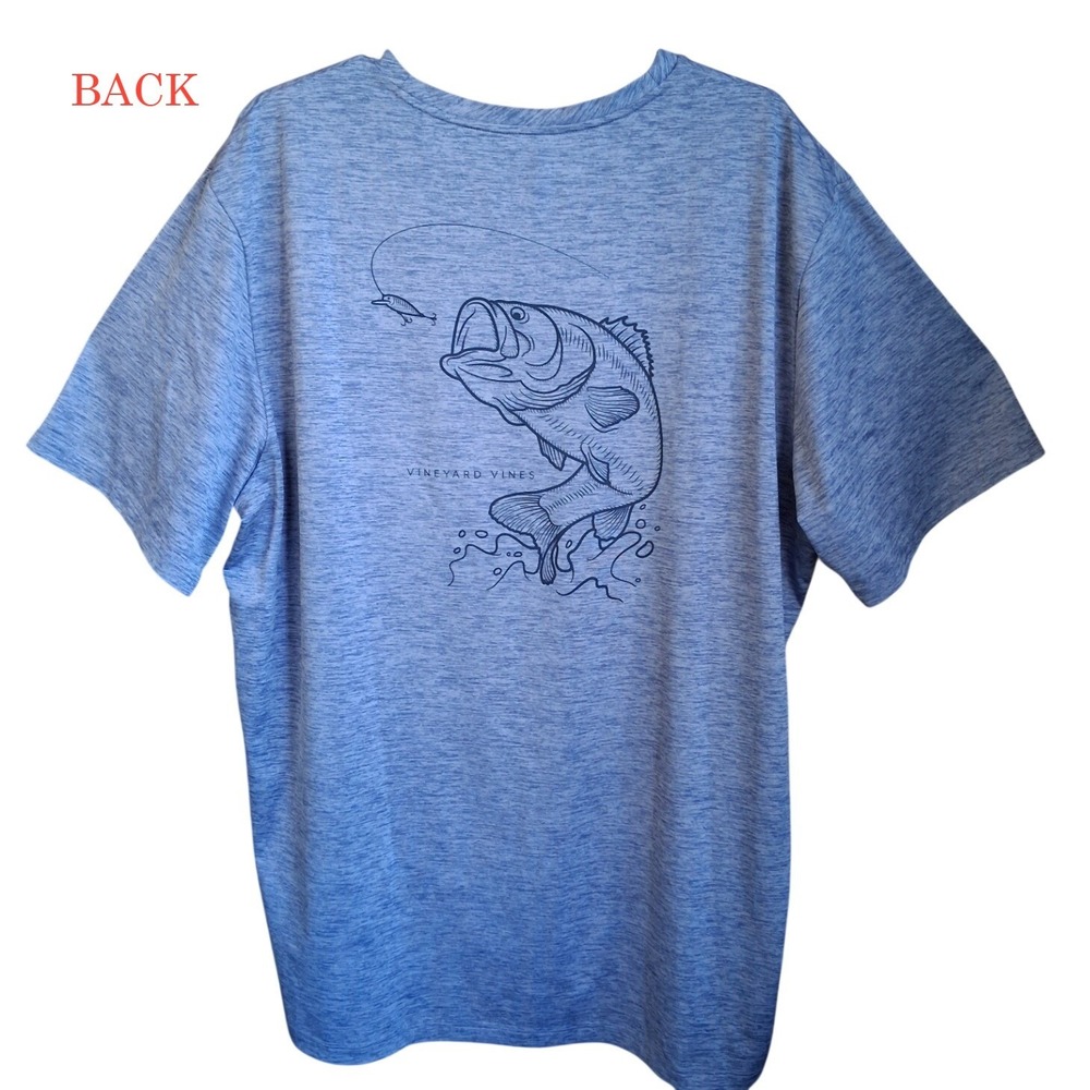 Vineyard Vines Performance Jumping Bass Mens Blue SS Tee XL Fishing EUC